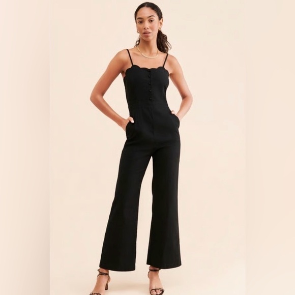 Anthropologie Black Scalloped Jumpsuit - Picture 4 of 8